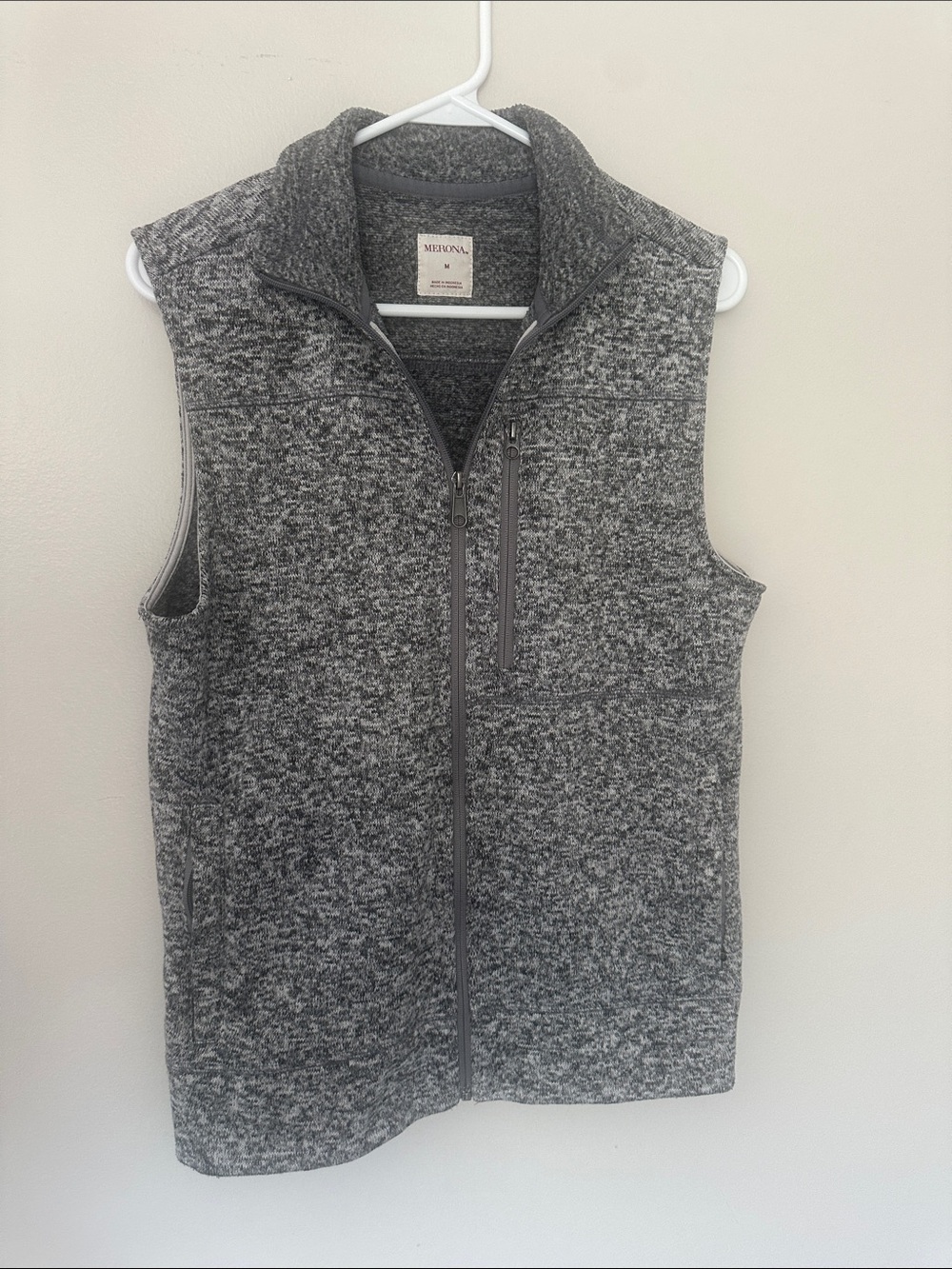 Two Merona Men's Heather Gray & black Zip-Up Fleece Vest